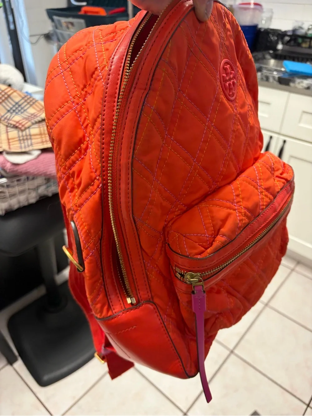 Tory Burch Orange Quilted Mini Backpack